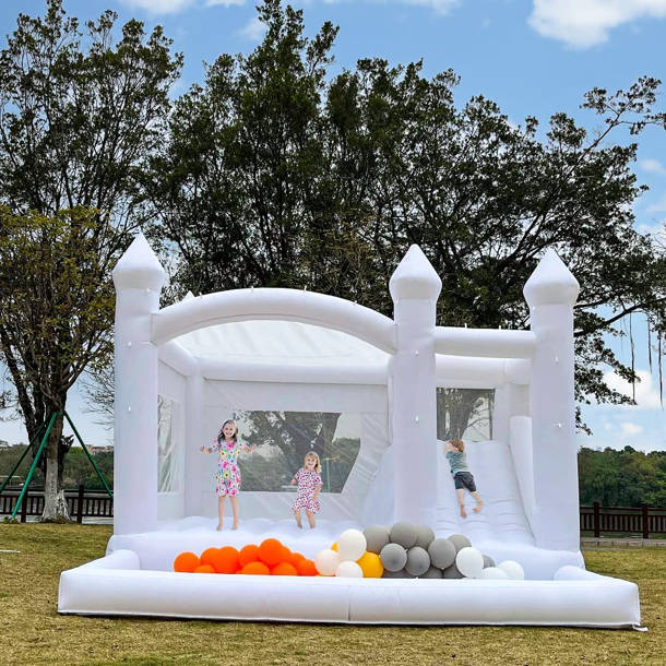 Connsann 13' X 8' White Bounce House With Slide & Ball Pit & Air Blower